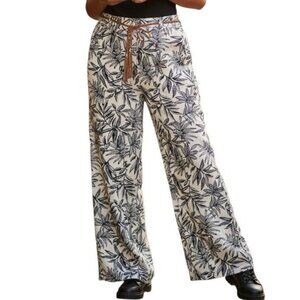 Messini Floral Wide Leg Linen Blend Pants XL w/ Matching Braided Belt NWT